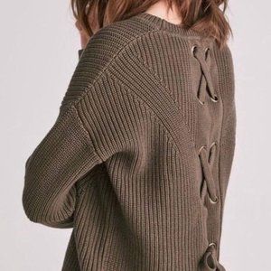 Lucky Brand Back Lace Pullover Sweater in Olive, Size L